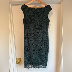 NWT Ralph Lauren Dark Green Lace Midi Dress Size 8